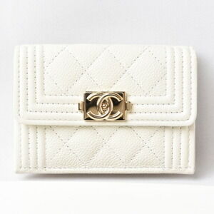 CHANEL Authentic White Caviar Leather Wallet